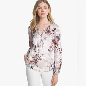 White house black market beautiful dusty pink and gray floral blouse